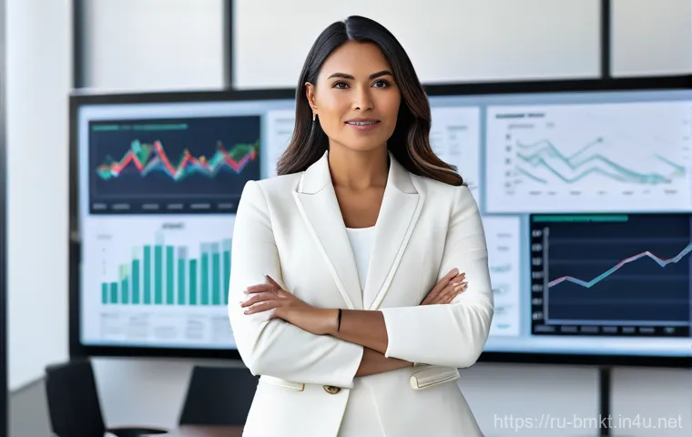 브랜드 마케팅 성과 측정 방법 - A warm, inviting image of a female blogger (wearing a comfortable, non-revealing sweater and jeans) ...